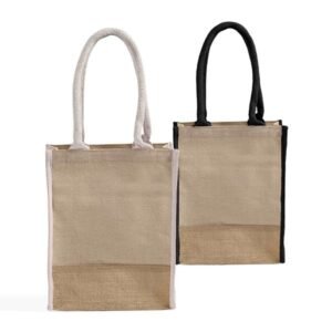 Small Jute Blend Tote Bags with Full Gusset and Burlap Accents